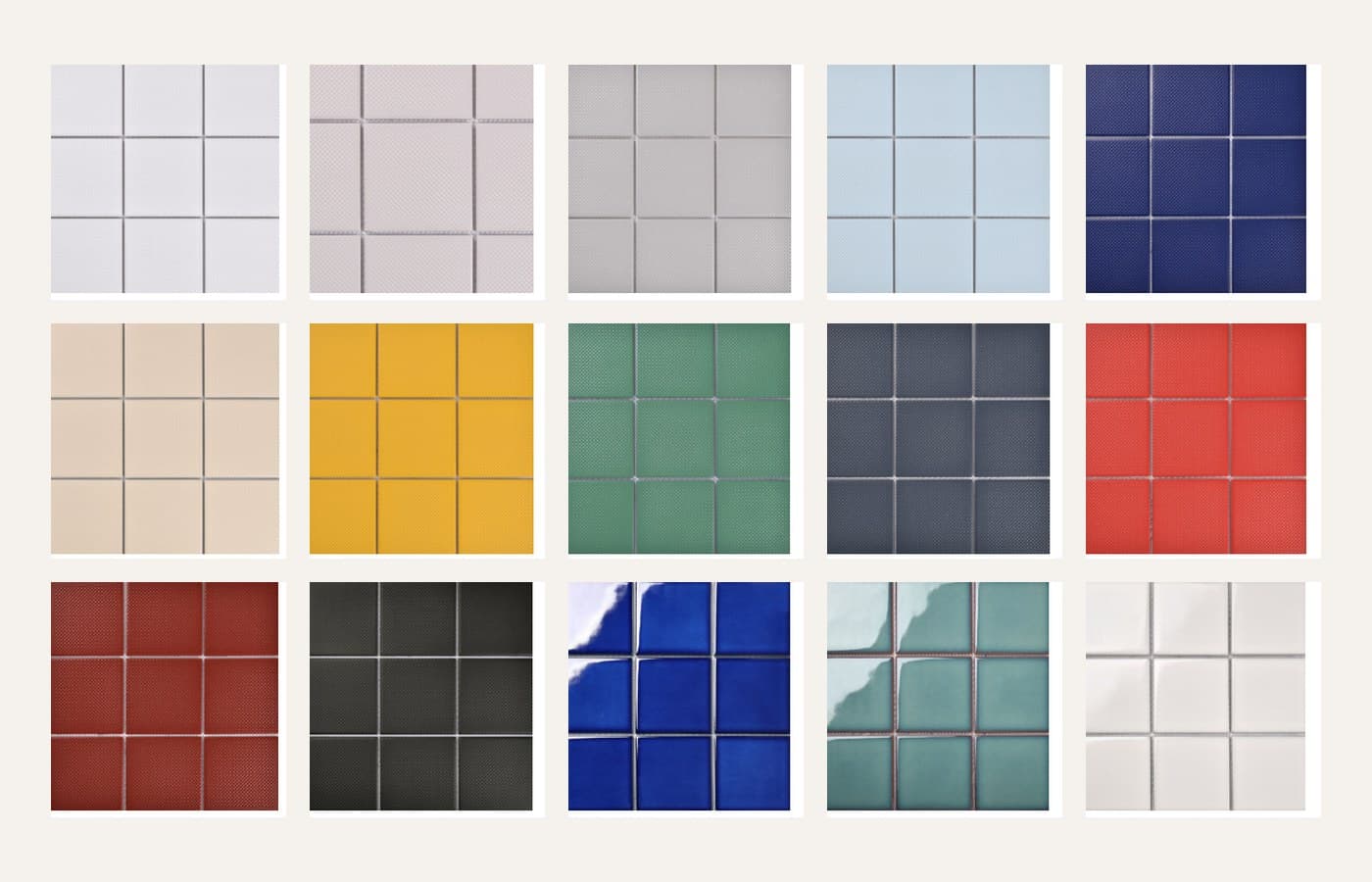 Mosaic color grids showing square tile surface direction options