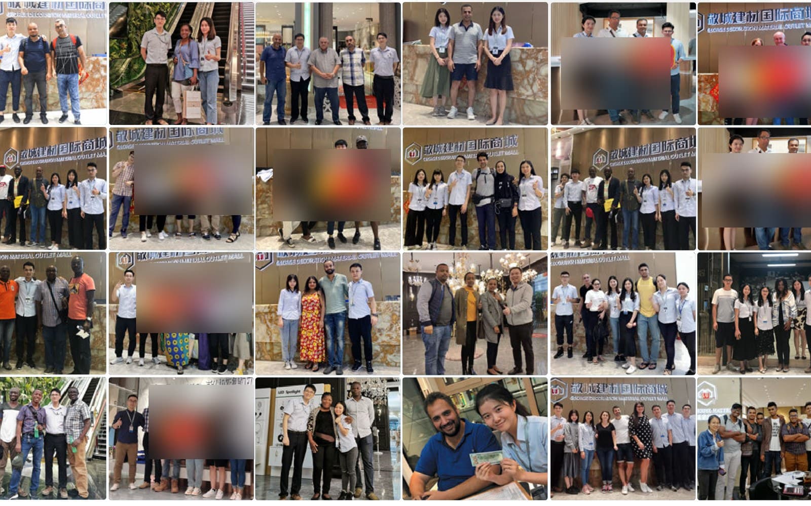 Collaborative lighting review photo collage with placard text blurred.