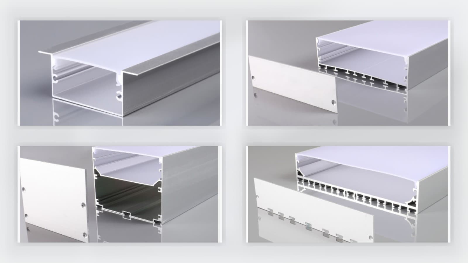 Aluminum profile closeups for LED strip and linear lighting coordination.