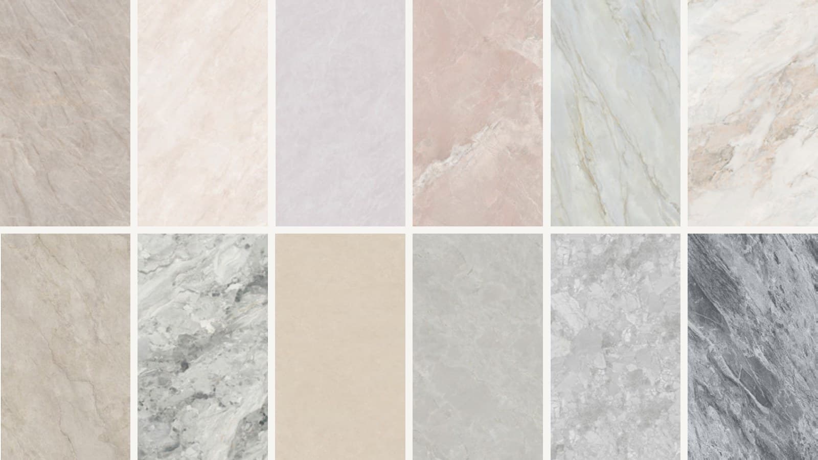 Marble-look sintered stone slab material samples for visual direction review