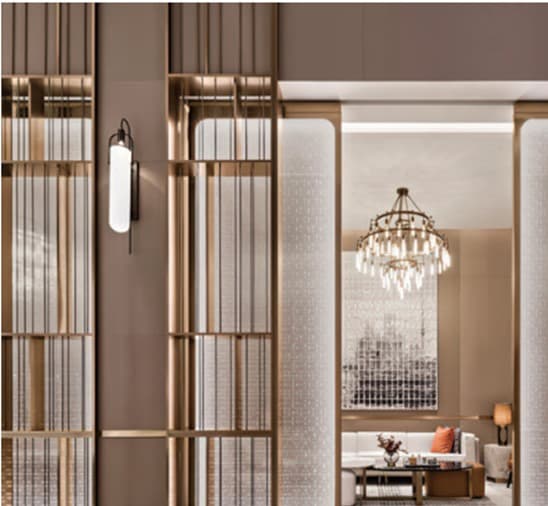 Metal, glass, and screen detail category visual for interior material sourcing