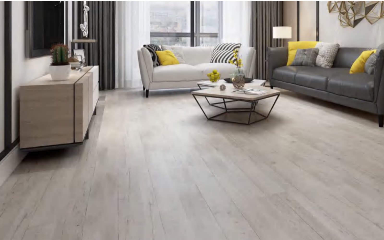 Light grey SPC flooring room scene from IXPE backing configuration references.